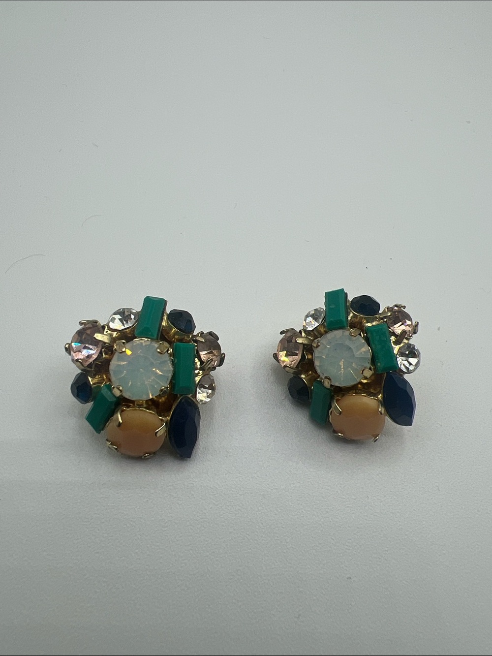Green and Navy Crystal Cluster Statement Earrings
